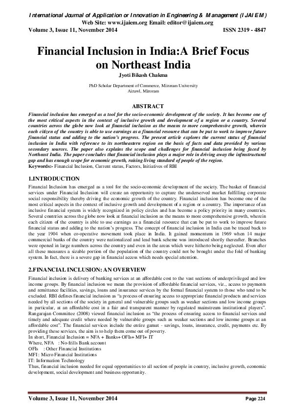 (PDF) FINANCIAL INCLUSION IN INDIA- A BRIEF FOCUS ON NORTHEAST INDIA