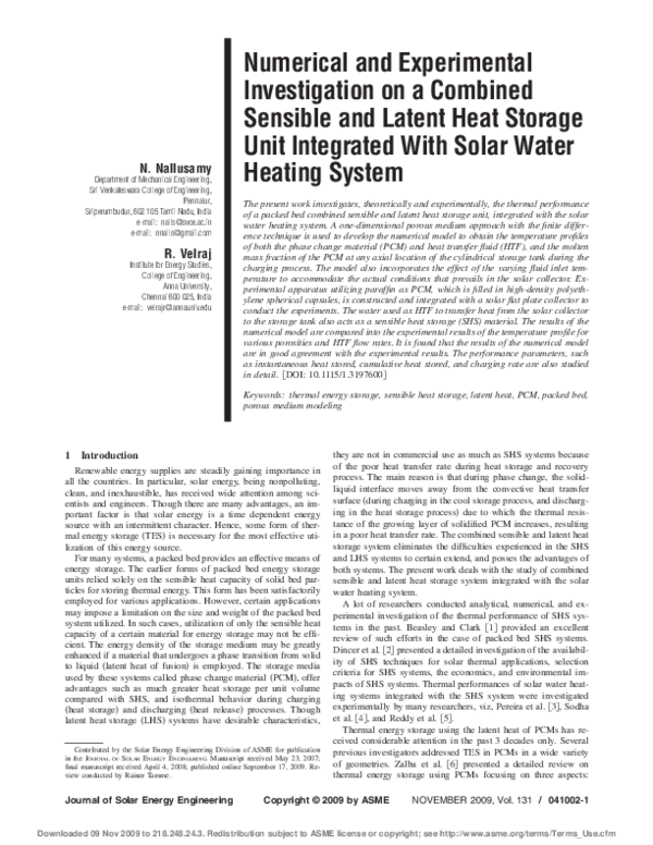 (PDF) Numerical and Experimental Investigation on a Combined Sensible ...