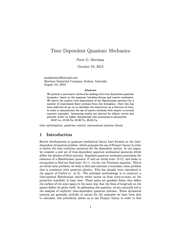 (PDF) Time Dependent Quantum Mechanics Pete Morrison Academia.edu