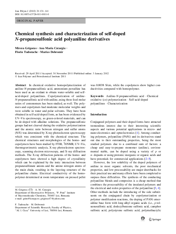 (PDF) Chemical synthesis and characterization of self-doped N ...