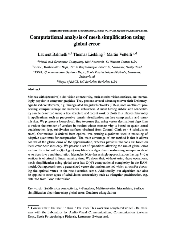 (PDF) Computational analysis of mesh simplification using global error