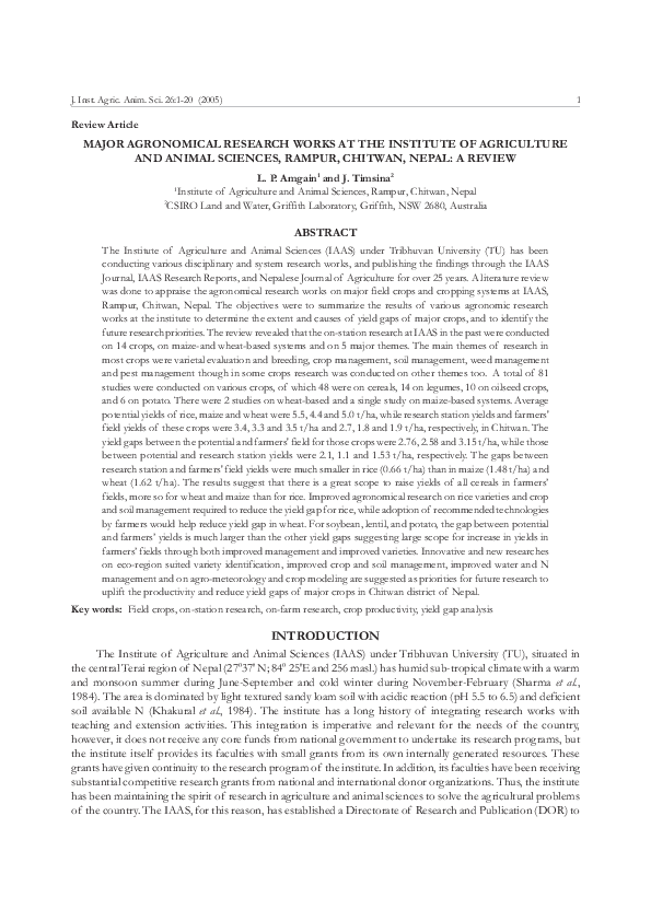 (PDF) MAJOR AGRONOMICAL RESEARCH WORKS AT THE INSTITUTE OF AGRICULTURE ...