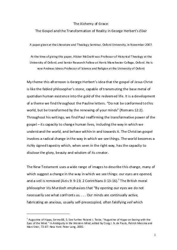 (PDF) "The Alchemy of Grace The Gospel and the Transformation of