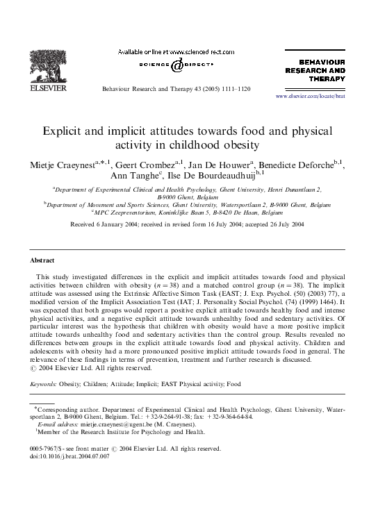 (PDF) Explicit and implicit attitudes towards food and physical ...