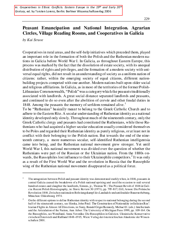 Peasant Emancipation and National Integration. Agrarian Circles