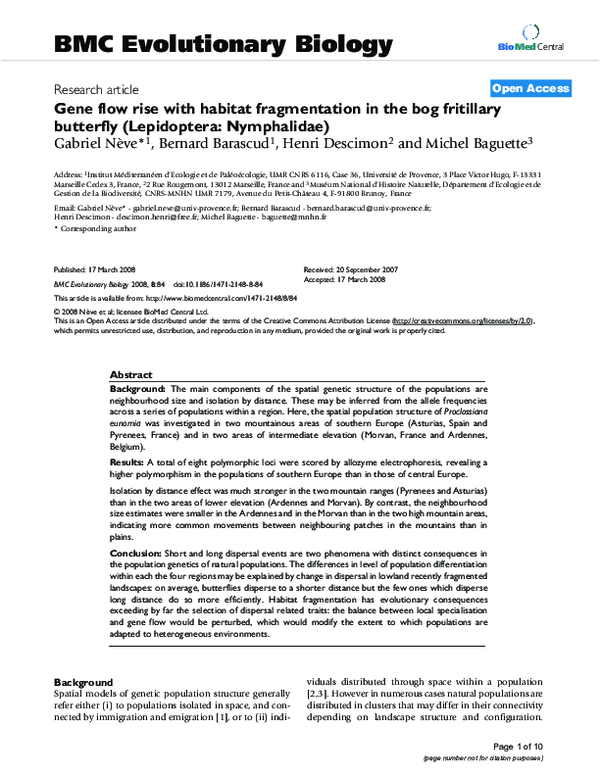 (PDF) Gene flow rise with habitat fragmentation in the bog fritillary ...