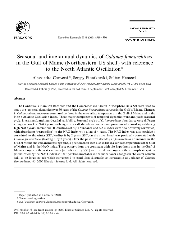 (PDF) Seasonal and interannual dynamics of Calanus finmarchicus in the ...