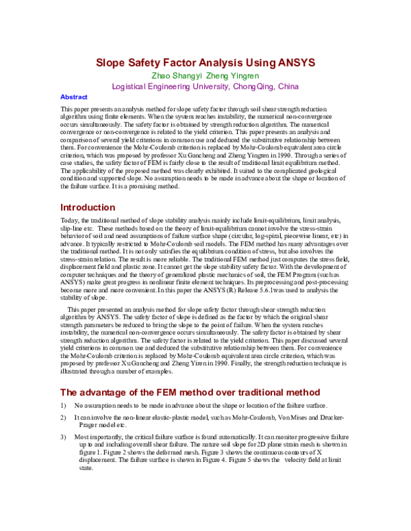 (PDF) Slope Safety Factor Analysis Using ANSYS Shangyi Zhao Academia.edu