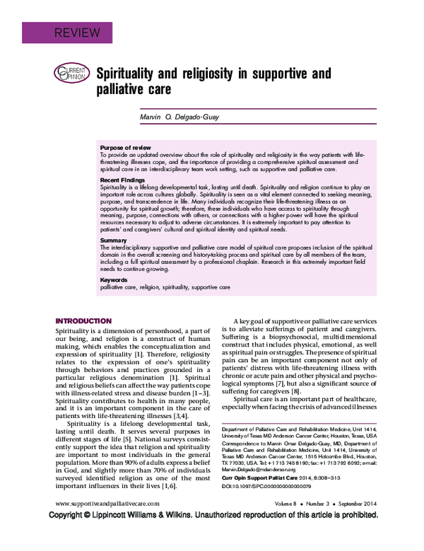 (PDF) OPINION Spirituality and religiosity in supportive and palliative ...