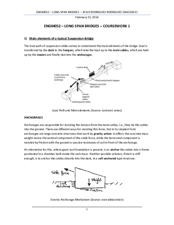 (PDF) ENGM052 LONG SPAN BRIDGES COURSEWORK 1 1) Main elements of a