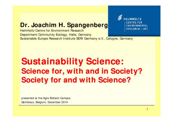 (PDF) Sustainability Science: Science for, with and in Society? Society ...