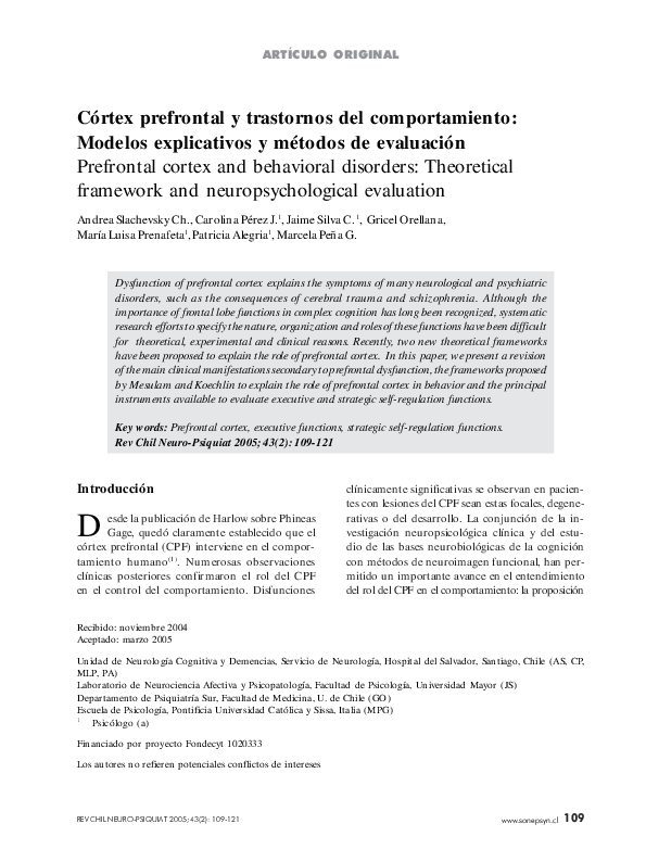 (PDF) Prefrontal cortex and behavioral disorders: Theoretical