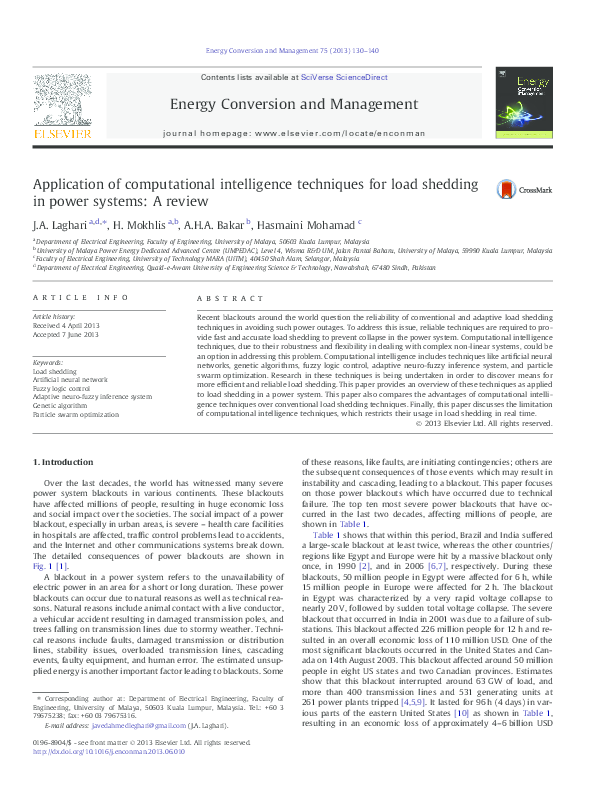 Pdf Application Of Computational Intelligence Techniques For Load Shedding In Power Systems A Review J A Laghari Academia Edu