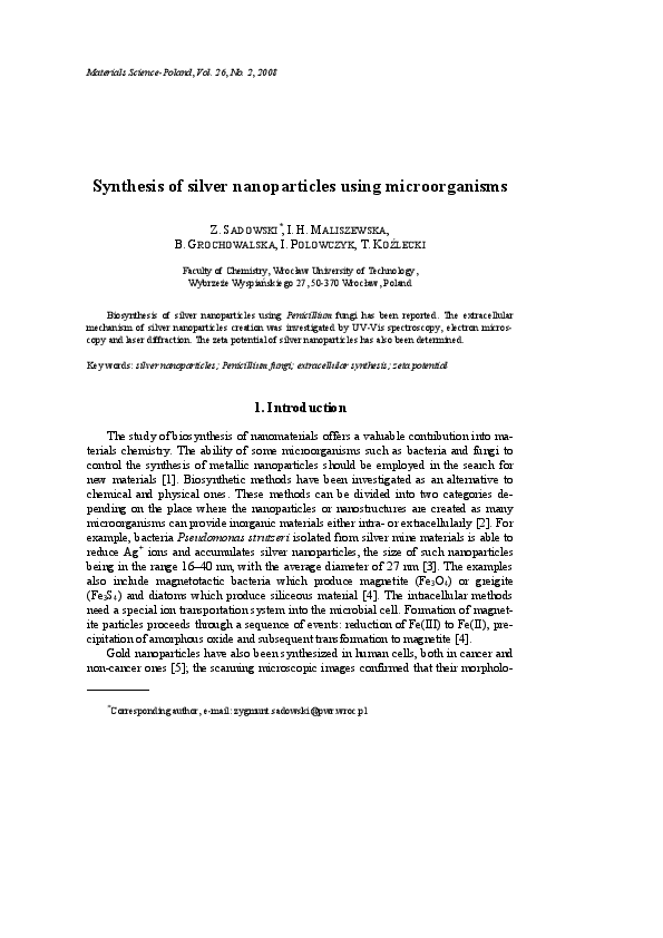 (PDF) Synthesis of TiO 2 nanoparticles using microorganisms