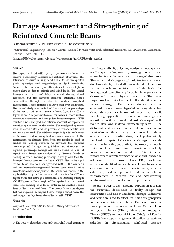 (PDF) Damage Assessment and Strengthening of Reinforced Concrete Beams