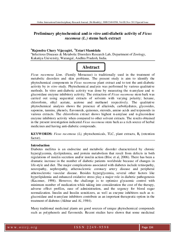 (PDF) Preliminary phytochemical and in vitro anti-diabetic activity of ...