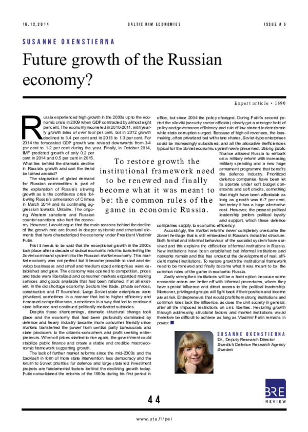 (PDF) Future of the Russian Economy? Baltic Rim Economies, 6, p. 44