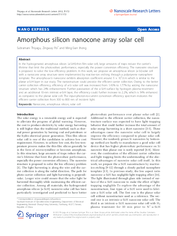 (PDF) N Amorphous silicon nanocone array solar cell