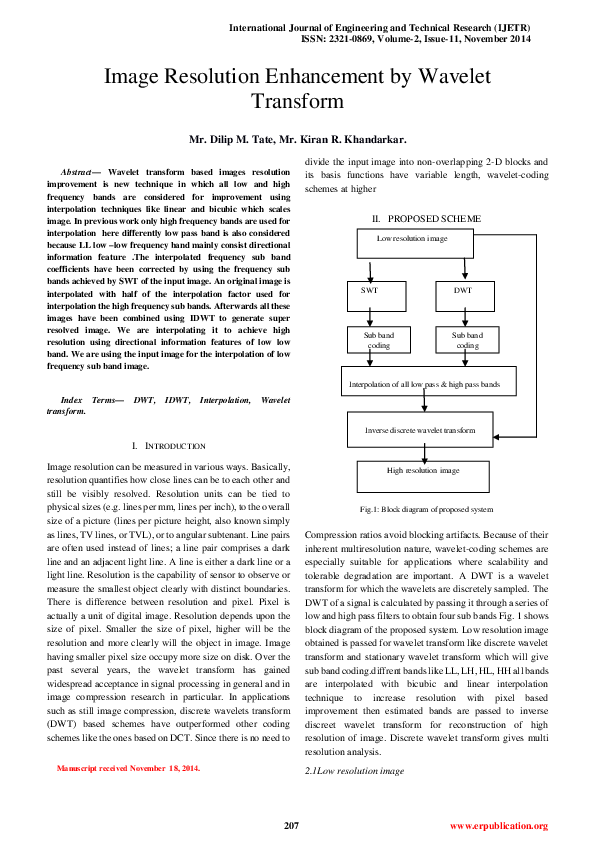 (PDF) Image Resolution Enhancement by Wavelet Transform