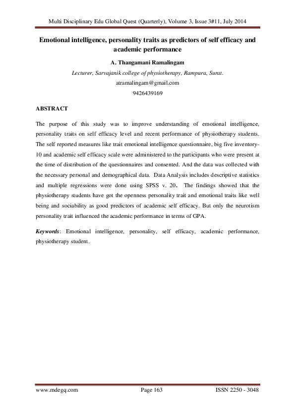 (PDF) Emotional intelligence, personality traits as predictors of self ...