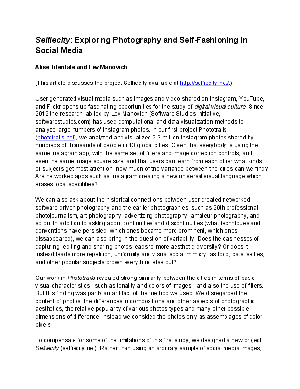 (PDF) Selfiecity Exploring Photography and SelfFashioning in Social