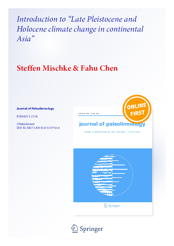 (PDF) Introduction to ‘‘Late Pleistocene and Holocene climate change in ...