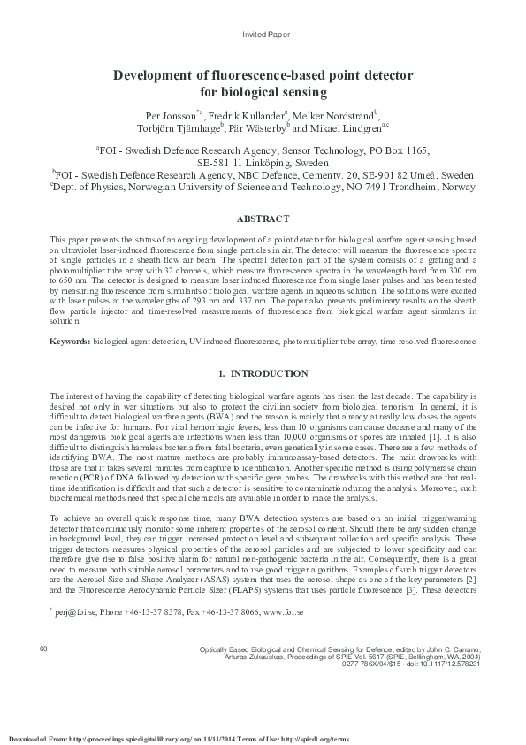 (PDF) Development of fluorescence-based point detector for biological ...