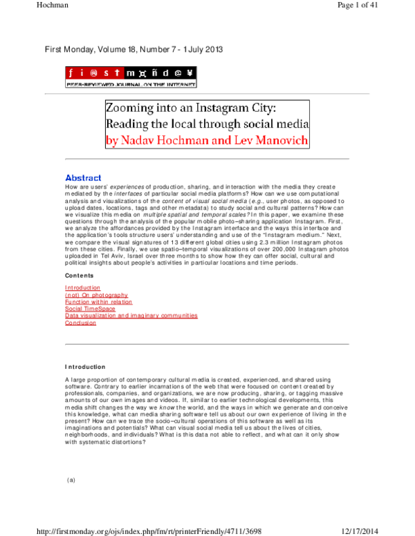 (PDF) Zooming into an Instagram City Reading the Local Through Social