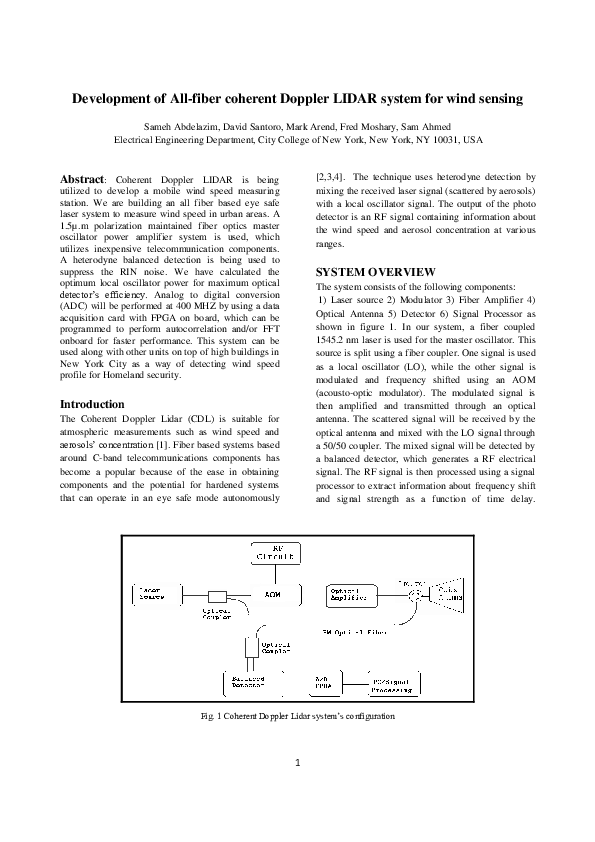 (PDF) Development of All-fiber coherent Doppler LIDAR system for wind ...