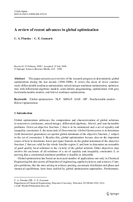 (PDF) A review of recent advances in global optimization