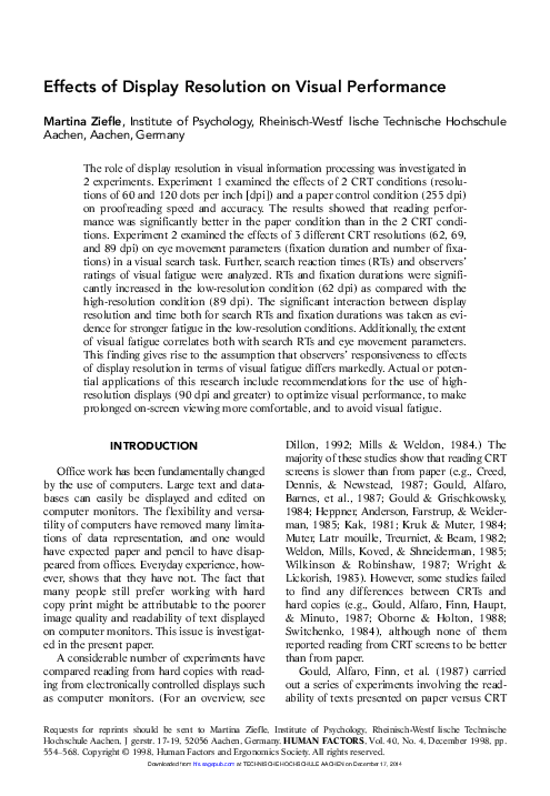 (PDF) Effects of display resolution on visual performance
