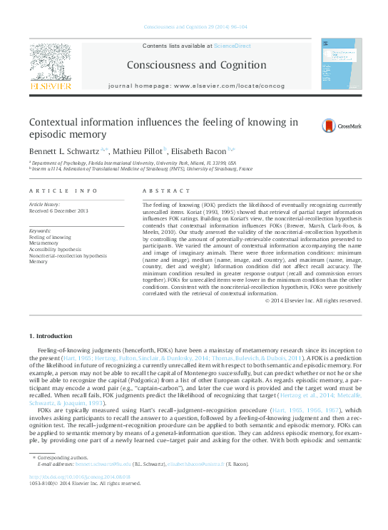 (PDF) Contextual information influences the feeling of Knowing in ...