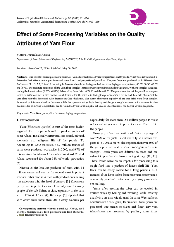 Effect of Some Processing Variables on the Quality