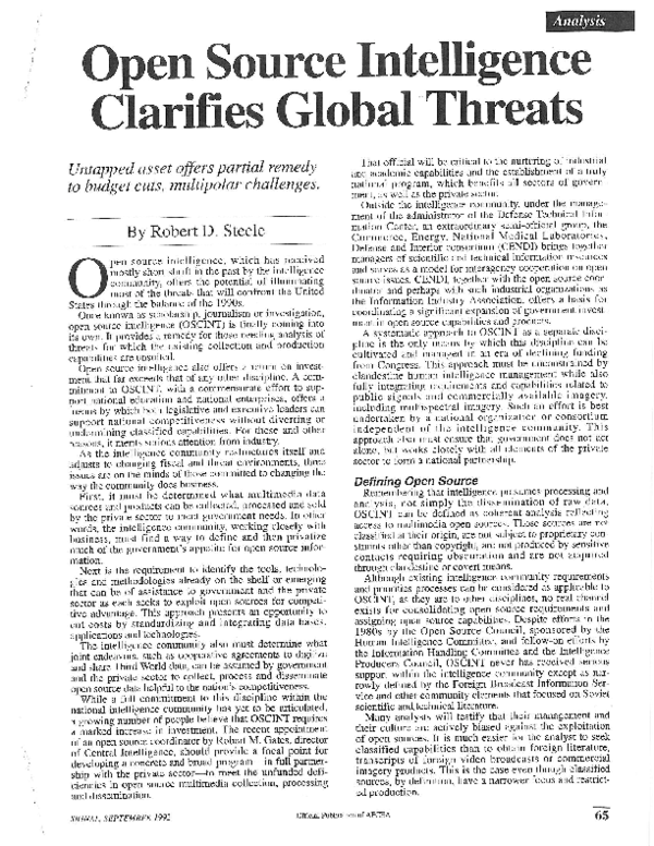 (PDF) 1992 Open Source Intelligence Clarifies Global Threats (SIGNAL)