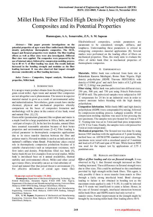 (PDF) Millet Husk Fiber Filled High Density Polyethylene Composites and