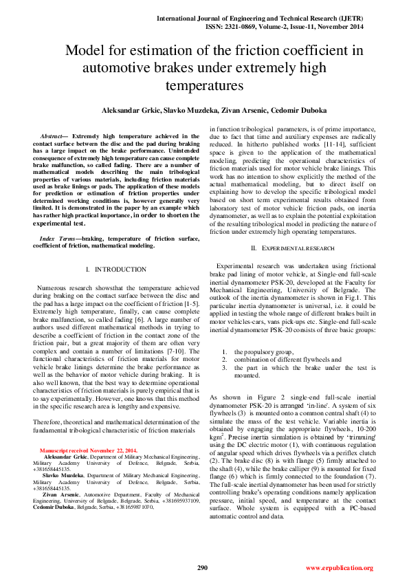 (PDF) Model for estimation of the friction coefficient in automotive ...