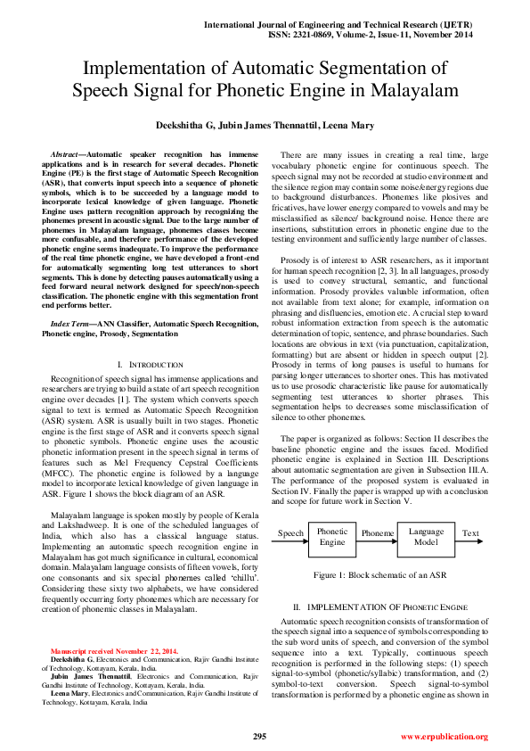 (PDF) Implementation of Automatic Segmentation of Speech Signal for ...