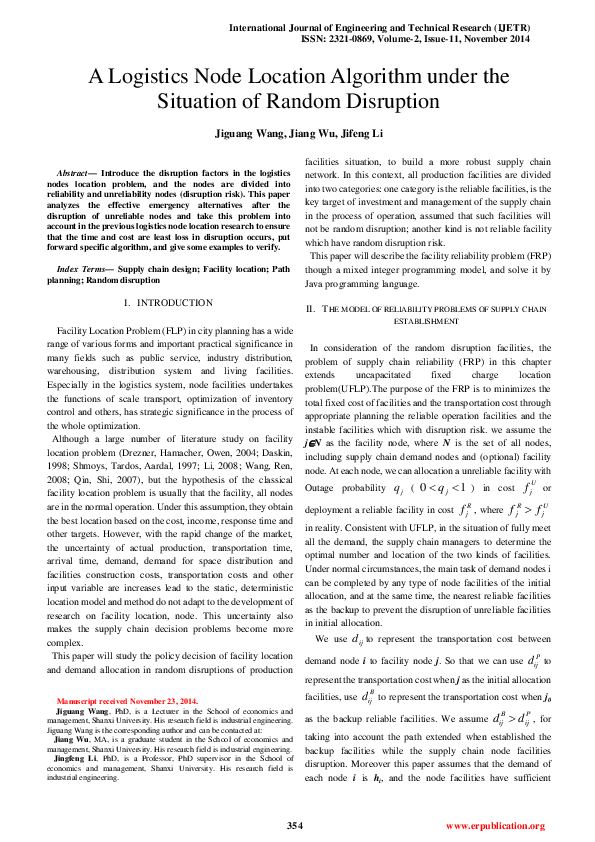 (PDF) A Logistics Node Location Algorithm under the Situation of Random ...