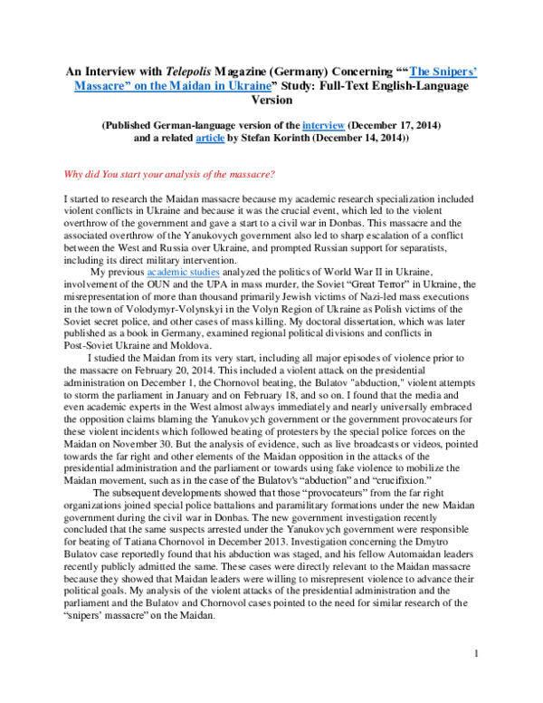 Interview with Telepolis Magazine (Germany) Concerning ““The Snipers’ Massacre” on the Maidan in Ukraine” Study: Full-Text English-Language Version