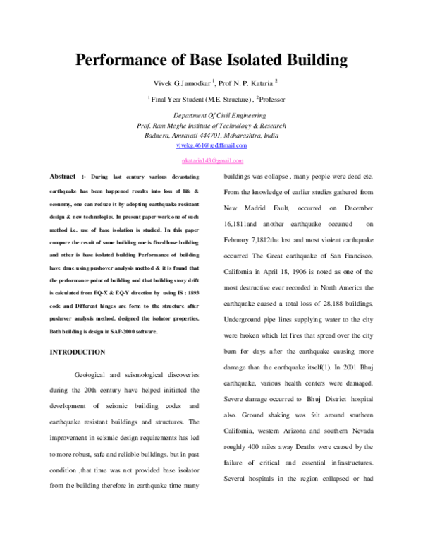 (PDF) Performance of Base Isolated Building