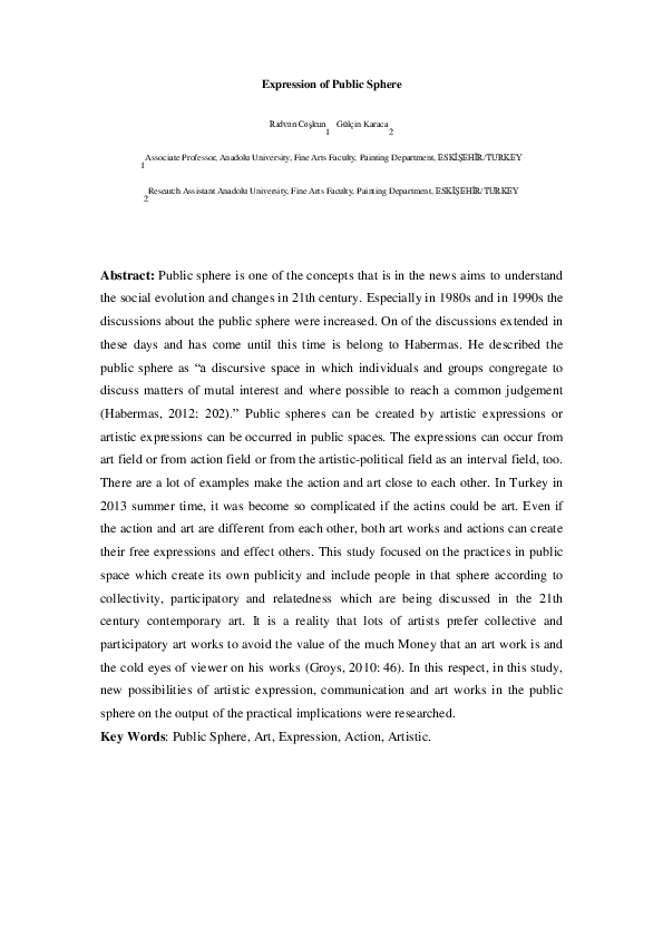 (DOC) Artistic Expression of Public Sphere Gulcin Karaca Academia.edu