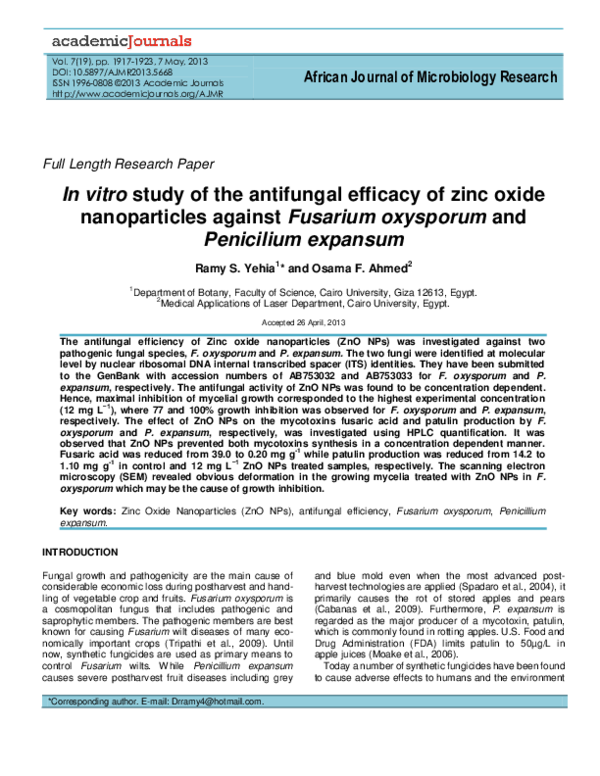 (PDF) In vitro study of the antifungal efficacy of zinc oxide ...