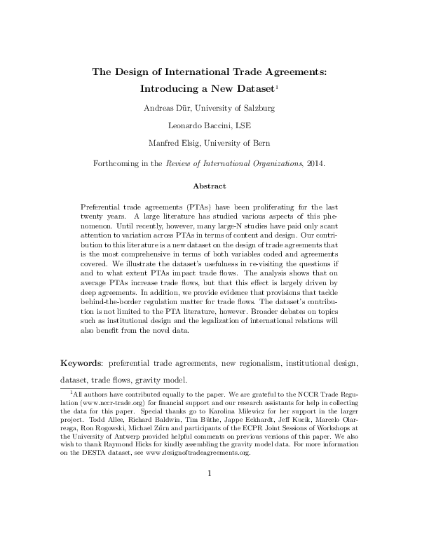 (PDF) The Design of International Trade Agreements: Introducing a New ...