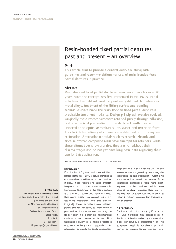 (PDF) Peerreviewed JOURNAL OF THE IRISH DENTAL ASSOCIATION Б