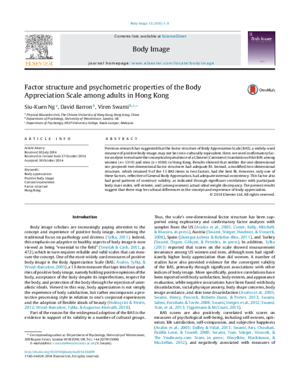 (PDF) Factor structure and psychometric properties of the body ...