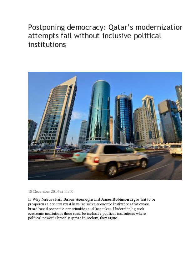 (PDF) Postponing democracy: Qatar’s modernization attempts fail without ...