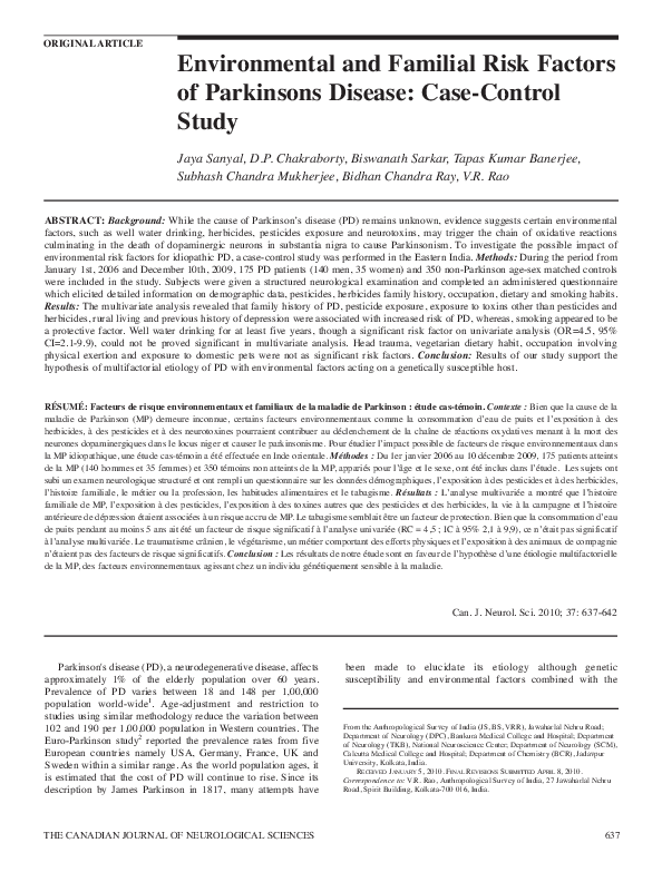 (PDF) Environmental and Familial Risk Factors of Parkinsons Disease ...