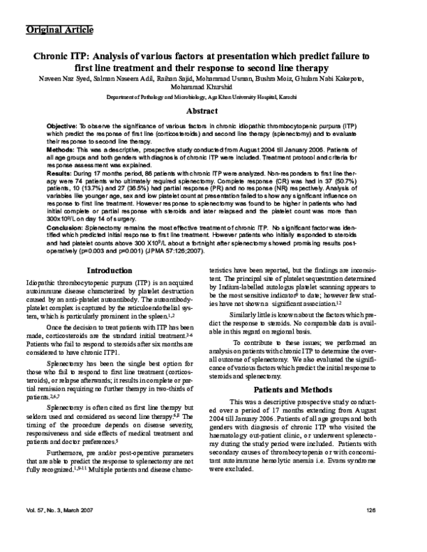 (PDF) Chronic ITP: Analysis of various factors at presentation which ...