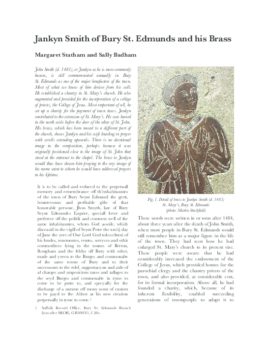 Jankyn Smith of Bury St. Edmunds and his Brass