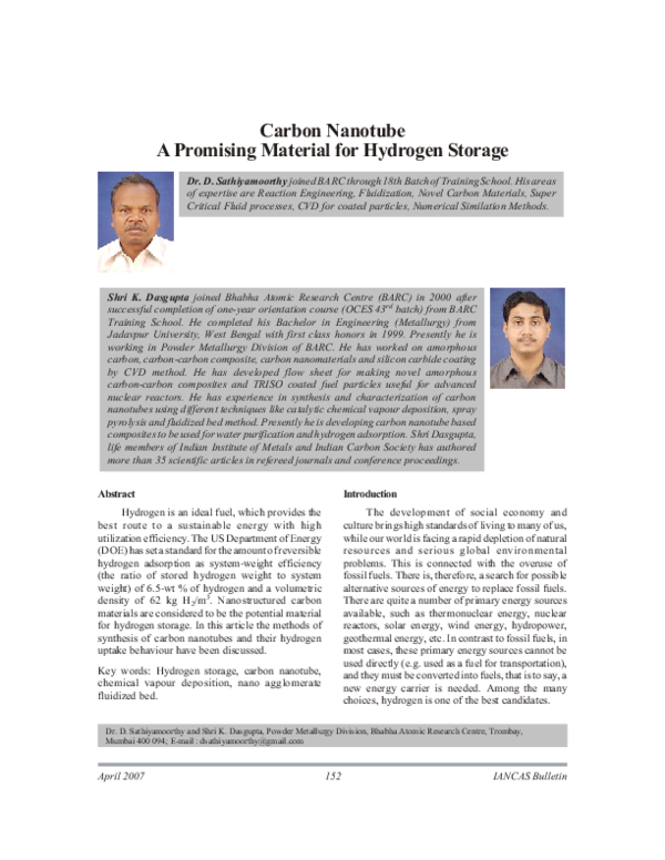 (PDF) Carbon Nanotube A Promising Material for Hydrogen Storage